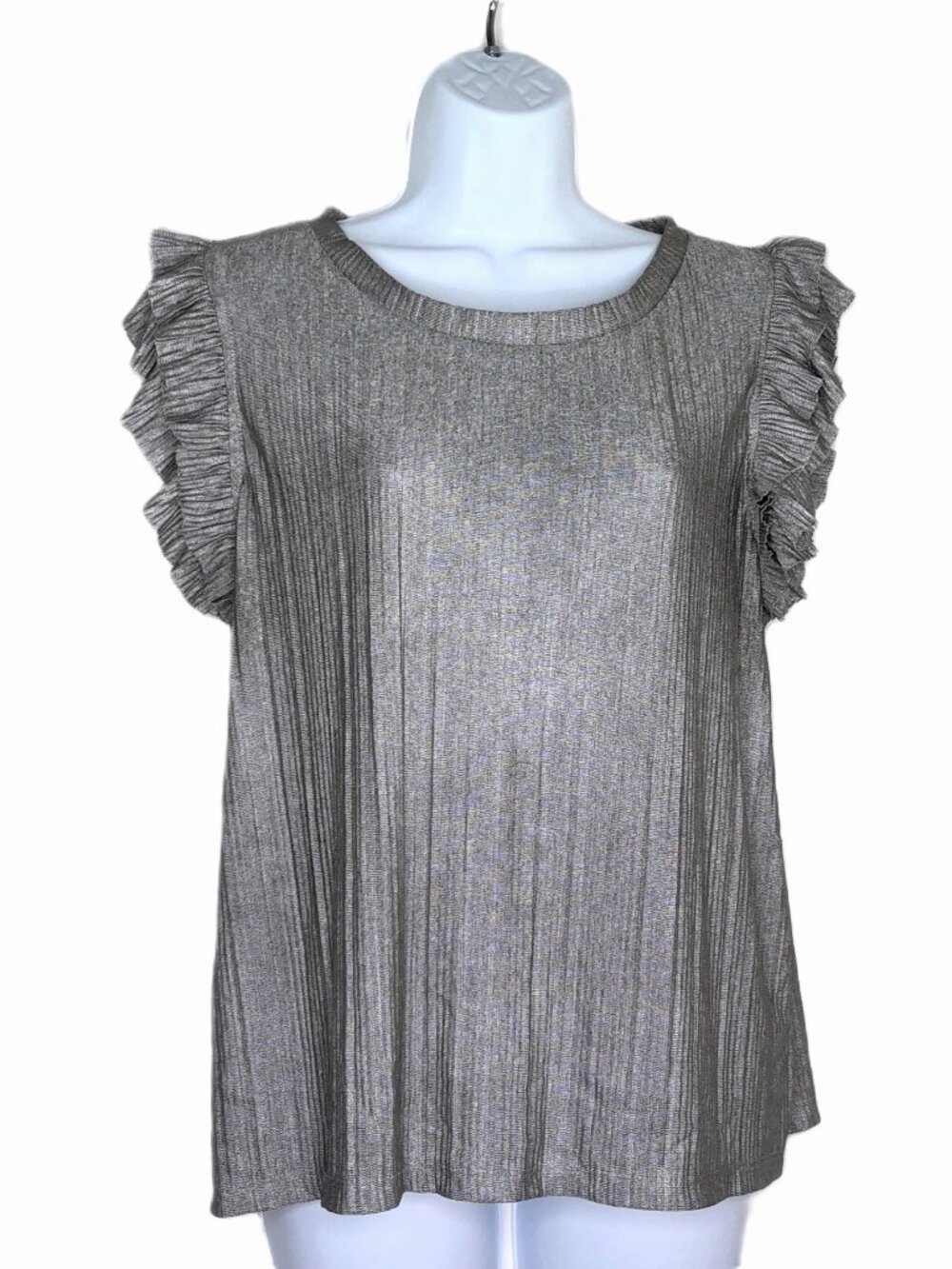 New Nicole Miller New York Dressy Top Slinky Silver Shimmer Flowy Stretch L